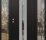 Modern Steel Front Door DIAMOND A2 64" X 80" BLACK/BLACK CLEAR GLASS PANEL STAINLESS STEEL RHI WITH 2 SIDELITES CLEAR GLASS