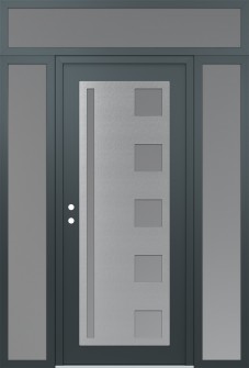 Diamond C3 64" x 96" anthracite/anthracite frosted Glass Panel stainless steel RHI with 2 Sidelites and Transom frosted Glass