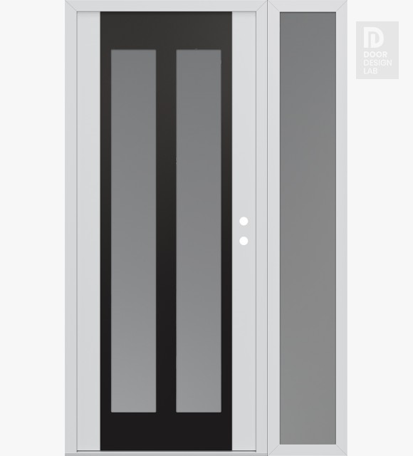 Modern Steel Front Door Diamond C14 50" x 80" white/white frosted Glass Panel black LHI with Sidelite frosted Glass