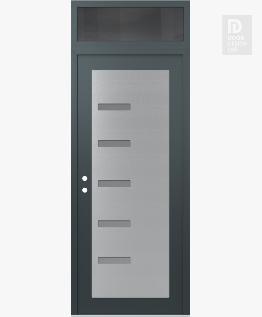 Modern Steel Front Door Diamond C8 36" x 96" anthracite/anthracite frosted Glass Panel stainless steel RHI with Transom mirrored Glass