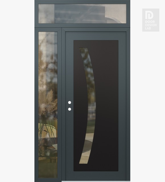 Modern Steel Front Door Diamond C4 48" x 96" anthracite/anthracite clear Glass Panel black RHI with Sidelite and Transom clear Glass