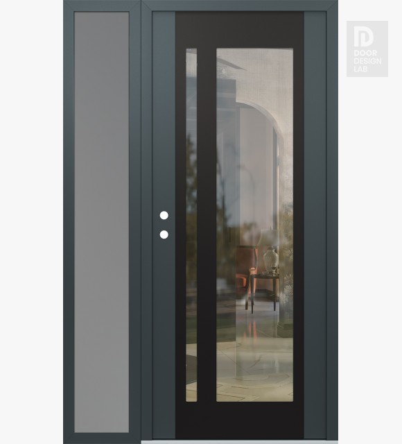 Modern Steel Front Door Diamond C15 52" x 80" anthracite/anthracite clear Glass Panel black RHI with Sidelite frosted Glass