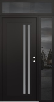 Diamond C6 48" x 96" black/white frosted Glass Panel black LHI with Sidelite and Transom mirrored Glass