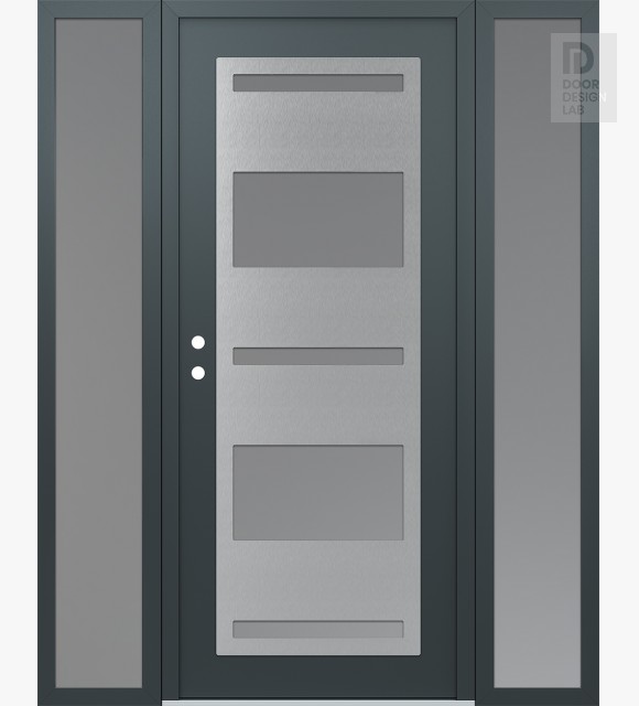 Modern Steel Front Door Diamond C10 60" x 80" anthracite/anthracite frosted Glass Panel stainless steel RHI with 2 Sidelites frosted Glass