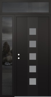 DIAMOND A13 50" X 96" BLACK/WHITE FROSTED GLASS PANEL BLACK RHI WITH SIDELITE AND TRANSOM MIRRORED GLASS