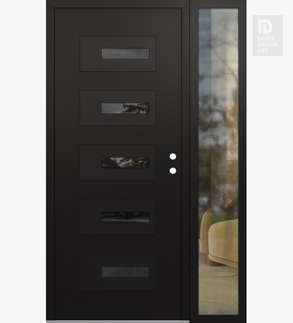 Modern Steel Front Door Diamond D6 48" x 80" black/black mirrored Glass Panel black LHI with Sidelite clear Glass