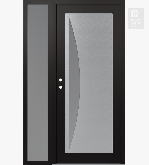 Modern Steel Front Door Diamond C13 50" x 80" black/white frosted Glass Panel stainless steel RHI with Sidelite frosted Glass