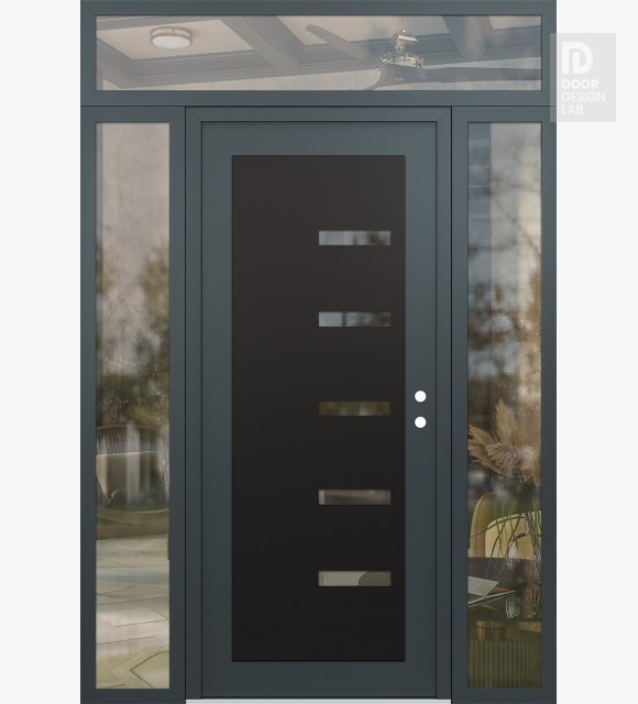 Modern Steel Front Door Diamond C8 68" x 96" anthracite/anthracite clear Glass Panel black LHI with 2 Sidelites and Transom clear Glass