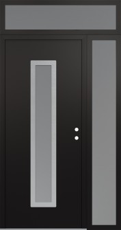 DIAMOND A11 52" X 96" BLACK/WHITE FROSTED GLASS PANEL STAINLESS STEEL LHI WITH SIDELITE AND TRANSOM FROSTED GLASS