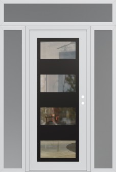 Diamond C2 60" x 96" white/white clear Glass Panel black LHI with 2 Sidelites and Transom frosted Glass