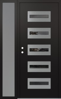 Diamond D4 52" x 80" black/black mirrored Glass Panel stainless steel RHI with Sidelite frosted Glass