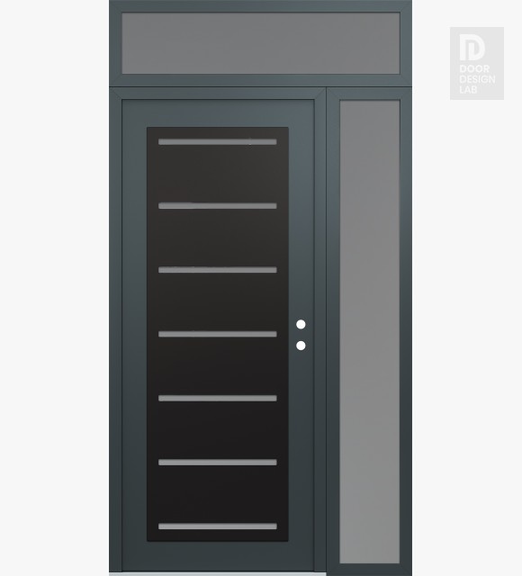 Modern Steel Front Door Diamond C11 52" x 96" anthracite/anthracite frosted Glass Panel black LHI with Sidelite and Transom frosted Glass
