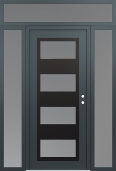 Diamond C2 64" x 96" anthracite/anthracite frosted Glass Panel black LHI with 2 Sidelites and Transom frosted Glass