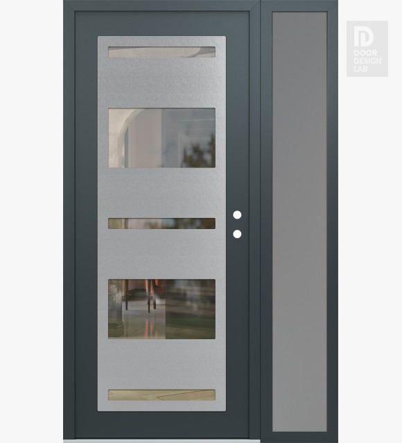 Modern Steel Front Door Diamond C10 48" x 80" anthracite/anthracite clear Glass Panel stainless steel LHI with Sidelite frosted Glass