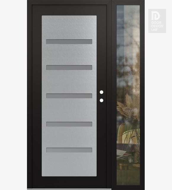 Modern Steel Front Door Diamond C7 48" x 80" black/white frosted Glass Panel stainless steel LHI with Sidelite clear Glass
