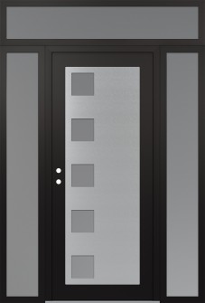 Diamond C5 64" x 96" black/white frosted Glass Panel stainless steel RHI with 2 Sidelites and Transom frosted Glass