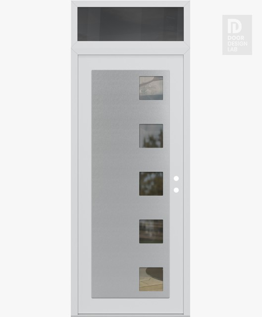 Modern Steel Front Door Diamond C5 36" x 96" white/white clear Glass Panel stainless steel LHI with Transom mirrored Glass