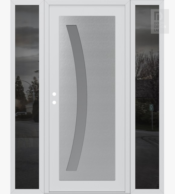 Modern Steel Front Door Diamond C4 60" x 80" white/white frosted Glass Panel stainless steel RHI with 2 Sidelites mirrored Glass