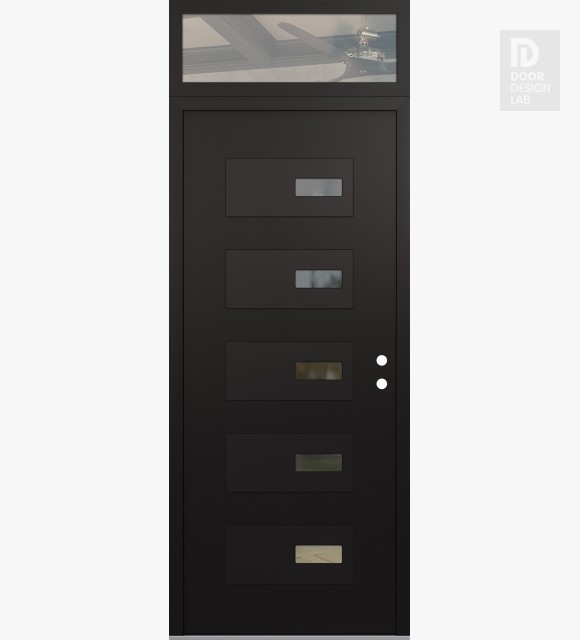 Modern Steel Front Door Diamond D7 36" x 96" black/black clear Glass Panel black LHI with Transom clear Glass