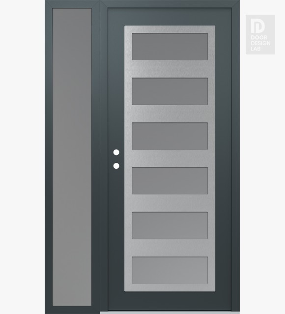 Modern Steel Front Door Diamond C9 48" x 80" anthracite/anthracite frosted Glass Panel stainless steel RHI with Sidelite frosted Glass