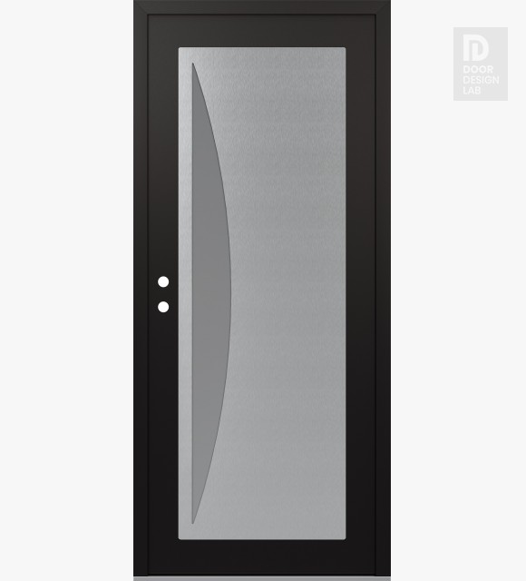 Modern Steel Front Door Diamond C13 36" x 80" black/white frosted Glass Panel stainless steel RHI