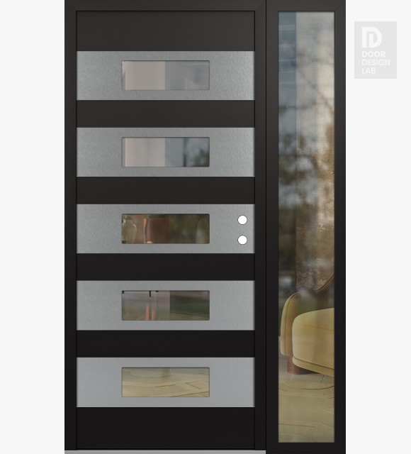 Modern Steel Front Door Diamond D5 50" x 80" black/black clear Glass Panel stainless steel LHI with Sidelite clear Glass