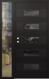 Diamond D5 52" x 80" black/black mirrored Glass Panel black RHI with Sidelite clear Glass