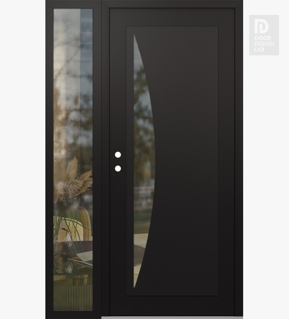 Modern Steel Front Door Diamond C13 48" x 80" black/black clear Glass Panel black RHI with Sidelite clear Glass