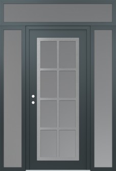 Diamond C16 64" x 96" anthracite/anthracite frosted Glass Panel stainless steel RHI with 2 Sidelites and Transom frosted Glass