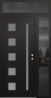 Diamond C3 48" x 96" black/white frosted Glass Panel black LHI with Sidelite and Transom mirrored Glass