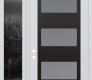 Modern Steel Front Door Diamond C2 48" x 96" white/white frosted Glass Panel black RHI with Sidelite and Transom mirrored Glass