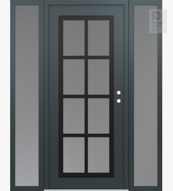 Modern Steel Front Door Diamond C16 64" x 80" anthracite/anthracite frosted Glass Panel black LHI with 2 Sidelites frosted Glass
