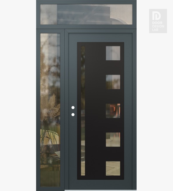 Modern Steel Front Door Diamond C3 48" x 96" anthracite/anthracite clear Glass Panel black RHI with Sidelite and Transom clear Glass