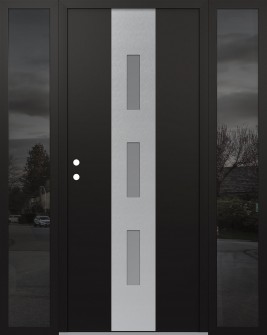 DIAMOND A7 68" X 80" BLACK/WHITE FROSTED GLASS PANEL STAINLESS STEEL RHI WITH 2 SIDELITES MIRRORED GLASS