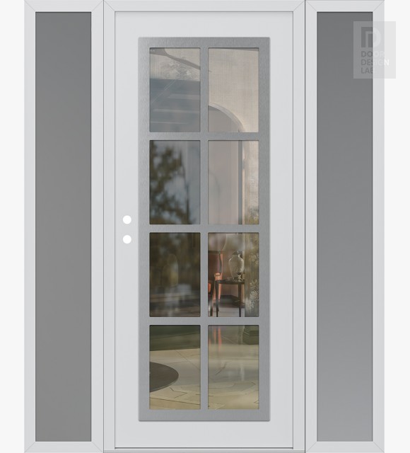 Modern Steel Front Door Diamond C16 60" x 80" white/white clear Glass Panel stainless steel RHI with 2 Sidelites frosted Glass