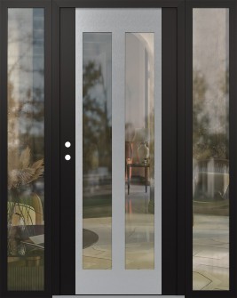 Diamond C14 64" x 80" black/black clear Glass Panel stainless steel RHI with 2 Sidelites clear Glass