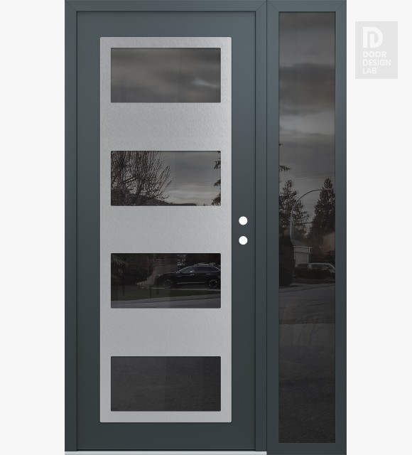 Modern Steel Front Door Diamond C2 52" x 80" anthracite/anthracite mirrored Glass Panel stainless steel LHI with Sidelite mirrored Glass