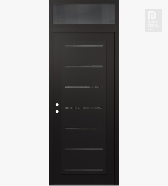 Modern Steel Front Door Diamond C11 36" x 96" black/black mirrored Glass Panel black RHI with Transom mirrored Glass