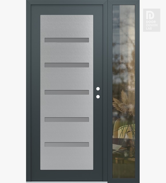 Modern Steel Front Door Diamond C7 50" x 80" anthracite/anthracite frosted Glass Panel stainless steel LHI with Sidelite clear Glass