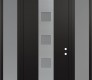 Modern Steel Front Door DIAMOND A12 68" X 96" BLACK/WHITE FROSTED GLASS PANEL STAINLESS STEEL LHI WITH 2 SIDELITES AND TRANSOM FROSTED GLASS