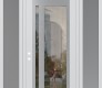 Modern Steel Front Door Diamond C15 64" x 96" white/white clear Glass Panel stainless steel RHI with 2 Sidelites and Transom frosted Glass
