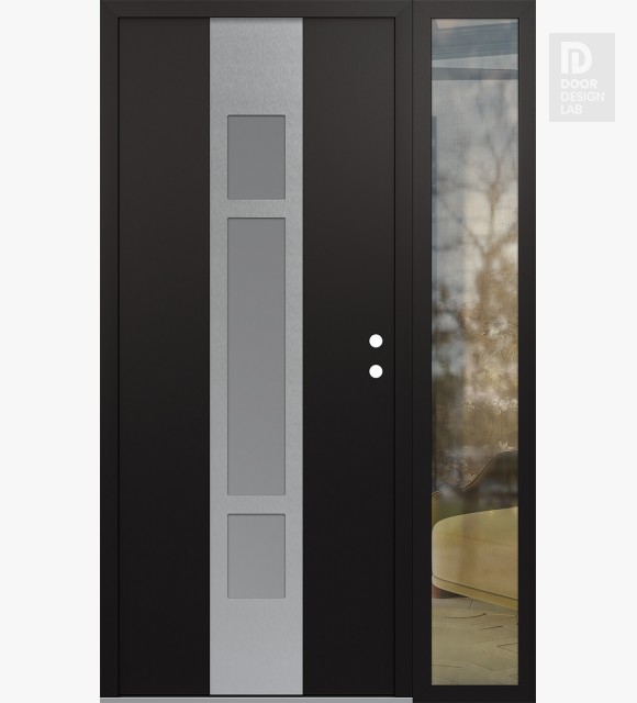 Modern Steel Front Door DIAMOND A9 50" X 80" BLACK/WHITE FROSTED GLASS PANEL STAINLESS STEEL LHI WITH SIDELITE CLEAR GLASS
