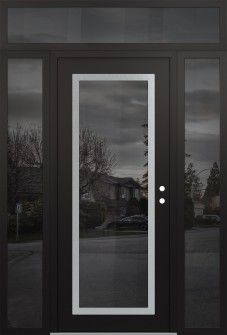 Diamond C1 68" x 96" black/black mirrored Glass Panel stainless steel LHI with 2 Sidelites and Transom mirrored Glass