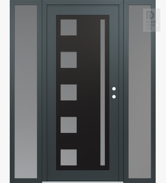 Modern Steel Front Door Diamond C3 68" x 80" anthracite/anthracite frosted Glass Panel black LHI with 2 Sidelites frosted Glass