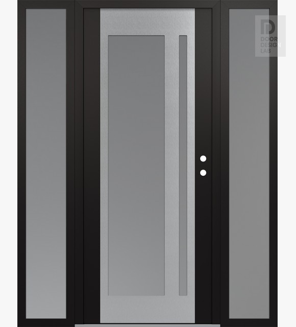 Modern Steel Front Door Diamond C15 68" x 80" black/white frosted Glass Panel stainless steel LHI with 2 Sidelites frosted Glass
