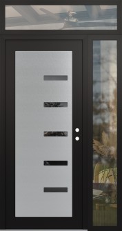 Diamond C8 52" x 96" black/black mirrored Glass Panel stainless steel LHI with Sidelite and Transom clear Glass