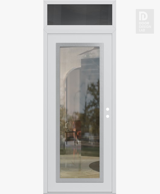 Modern Steel Front Door Diamond C1 36" x 96" white/white clear Glass Panel stainless steel LHI with Transom mirrored Glass