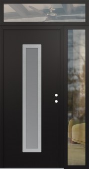 DIAMOND A11 52" X 96" BLACK/WHITE FROSTED GLASS PANEL STAINLESS STEEL LHI WITH SIDELITE AND TRANSOM CLEAR GLASS