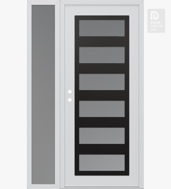 Modern Steel Front Door Diamond C9 50" x 80" white/white frosted Glass Panel black RHI with Sidelite frosted Glass