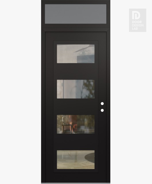 Modern Steel Front Door Diamond C2 36" x 96" black/black clear Glass Panel black LHI with Transom frosted Glass